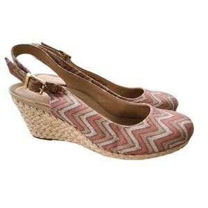 VIONIC WOMENS WEDGE SHOE HEEL CHEVRON SLINGBACK ESPADRILLES SZ 10 COMFORT